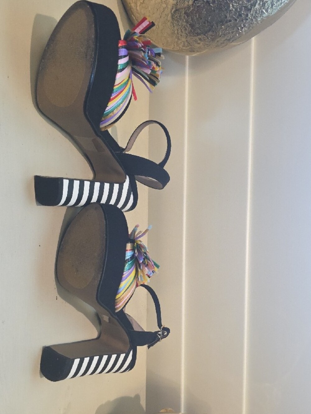 Betsey Johnson Black Sandals with Rainbow Fringe Bow - Picture 4 of 4